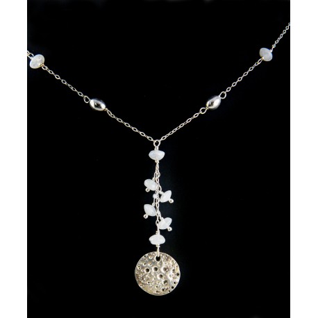 Collier Argent 925 Lune et Pierre de Lune