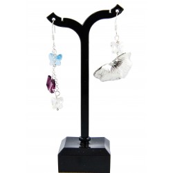 Boucles d'oreille Argent 999 Papillon Cristal de Swarovski et Feuille de Ginkgo