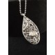 Pendentif Filigrane Argent 999 avec Cristal de Roche sur Chaîne bille Argent 925