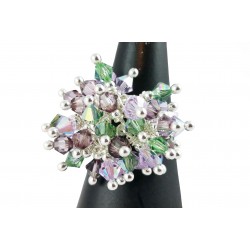 Bague Argent 925 et Grappe Cristal Vert et Violet