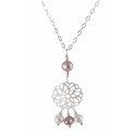 Collier Wire Wrapping Argent 925, Nacre blanc et Perles de Culture roses