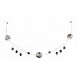 Collier Argent 925, Quartz Rutile et Pierre du Soleil bleu