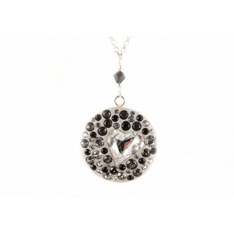 Collier Argent 925 Cristal de Swarovski Gris et Noir Coeur Cristal