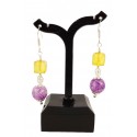 Boucles d'oreille Argent 925 Cristal Jaune et Perles de verre Violette