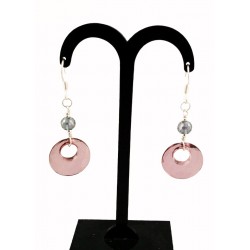 Boucles d'oreille Argent 925, Cristal et Perles de verre Rose et Gris