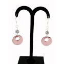 Boucles d'oreille Argent 925, Cristal et Perles de verre Rose et Gris