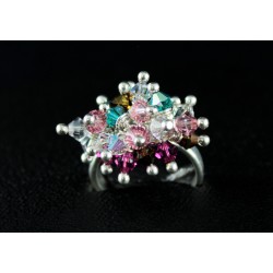 Bague Argent 925 Grappe Cristal vert et rose