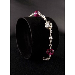 Bracelet Argent 925 Cristal Gris et Fuchsia