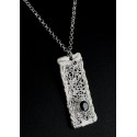 Pendentif Filigrane Argent 999 et Serti Zircon Noir sur Chaîne Argent 925