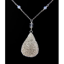 Collier Goutte Argent 999, Perles de verre Grises et Agates bleues