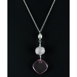 Collier Perle Filigrane Argent 999 et Cristal de Swarovski Rose