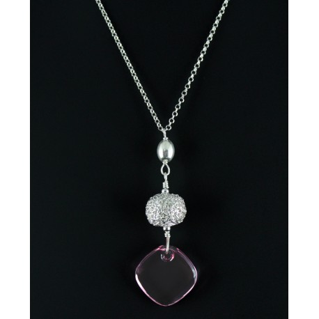 Collier Perle Filigrane Argent 999 et Cristal de Swarovski Rose