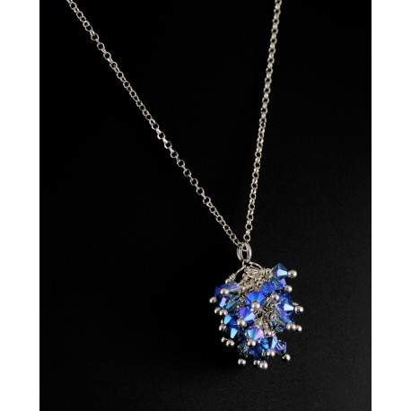 Collier Argent 925 et Grappe Cristal de Swarovski Bleu