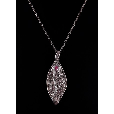 Collier Filigrane Argent 999 serti Zircon Rose