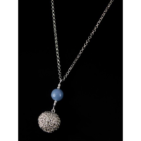 Collier Perle Filigrane Argent 999 et Angélite