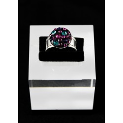 Bague Argent 925, Cristal Vert Violet et Rose