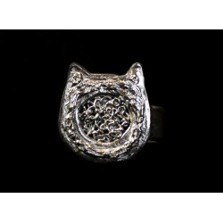 Bague Large Tête de Chat Argent 999