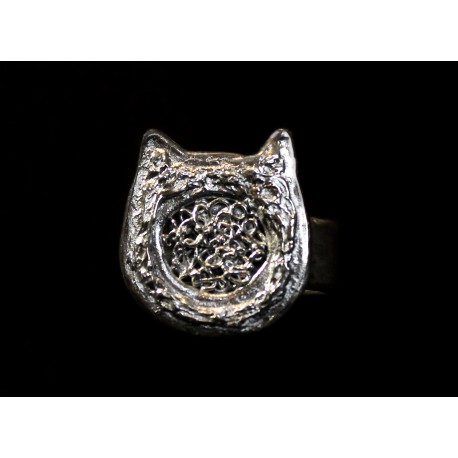 Bague Large Tête de Chat Argent 999