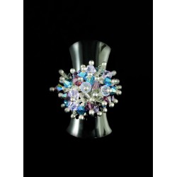 Bague Argent 925 Grappe Cristal Violet et Turquoise