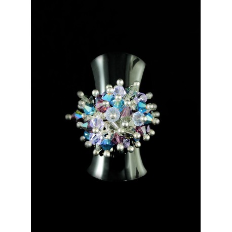 Bague Argent 925 Grappe Cristal de Swarovski Violet et Turquoise