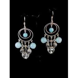 Boucles d'oreille Argent 925, Agate bleue, Quartz rutile et Cristal de Roche