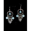 Boucles d'oreille Argent 925, Agate bleue, Quartz rutile et Cristal de Roche