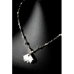 Collier Argent 925 Wire Wrapping Cristal de Swarovski Feuille Grise