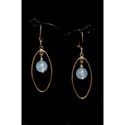 Boucles d'oreille Gold Filled G.Ovale et Quartz Rutile Bleu