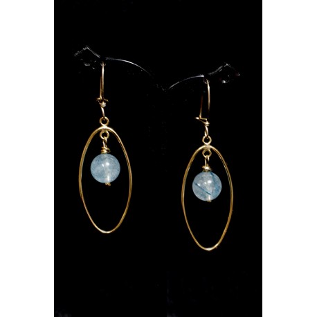 Boucles d'oreille Gold Filled G.Ovale et Quartz Rutile Bleu