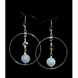 Boucles d'oreille Argent 925 Créoles avec Cristal de Roche et Agates bleues