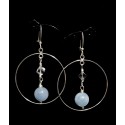 Boucles d'oreille Argent 925 Créoles avec Cristal de Roche et Agates bleues