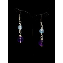 Boucles d'oreille Argent 925, Améthystes et Quartz rutile bleu