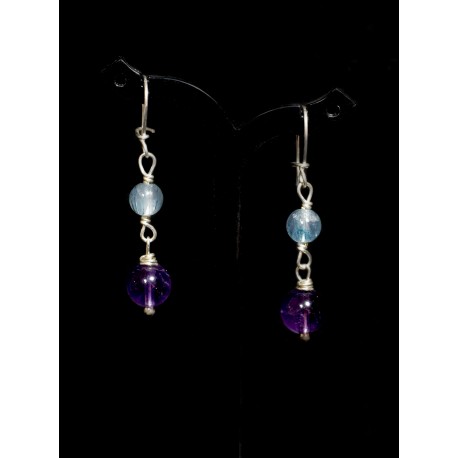 Boucles d'oreille Argent 925, Améthystes et Quartz rutile bleu