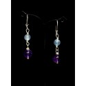 Boucles d'oreille Argent 925, Améthystes et Quartz rutile bleu