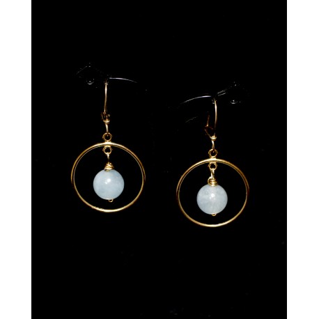 Boucles d'oreille Gold Filled Créoles avec Agates bleues