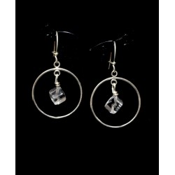 Boucles d'oreille Argent 925, Anneaux et Cristal de Roche craquelé