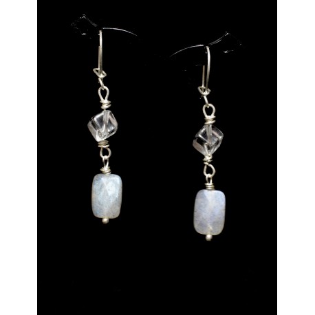 Boucles d'oreille Argent 925, Cristal de Roche et Labradorite