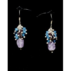 Boucles d'oreille Argent 925 Grappe Crista de Swarovski et Améthyste