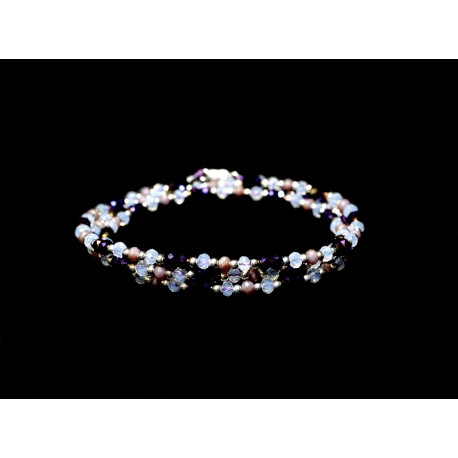 Bracelet 3 rangs Argent 925 tons violet, rose et blanc