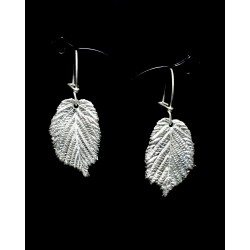 Boucles d'oreille Argent 999 Feuilles de Noisetier (moyennes)