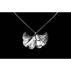 Collier Feuille de Ginkgo Argent 999 sur chaîne Argent 925