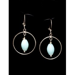 Boucles d'oreille Argent 925, Créoles avec Amazonites