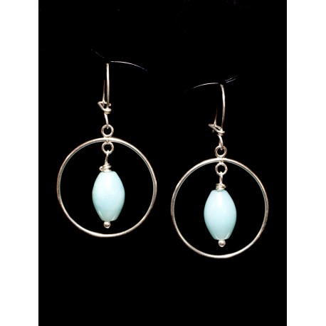 Boucles d'oreille Argent 925, Créoles avec Amazonites