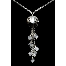 Collier Clochette Argent 999 avec Cristal de Roche craquelé