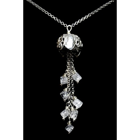 Collier Clochette Argent 999 avec Cristal de Roche craquelé