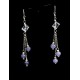Boucle d'oreille Argent 925, Cristal de Roche et 3 pendants Tanzanite