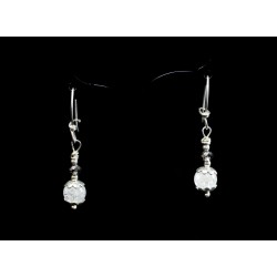 Boucles d'oreille Argent 925, Cristal de Roche craquelé et Cristal Swarovski gris