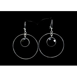 Boucles d'oreille Argent 925, Créoles avec breloques Onyx