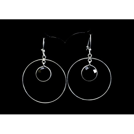 Boucles d'oreille Argent 925, Créoles avec breloques Onyx