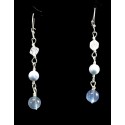 Boucles d'oreille Argent 925, Cristal de Roche craquelé, Larimar et Quartz rutile bleu